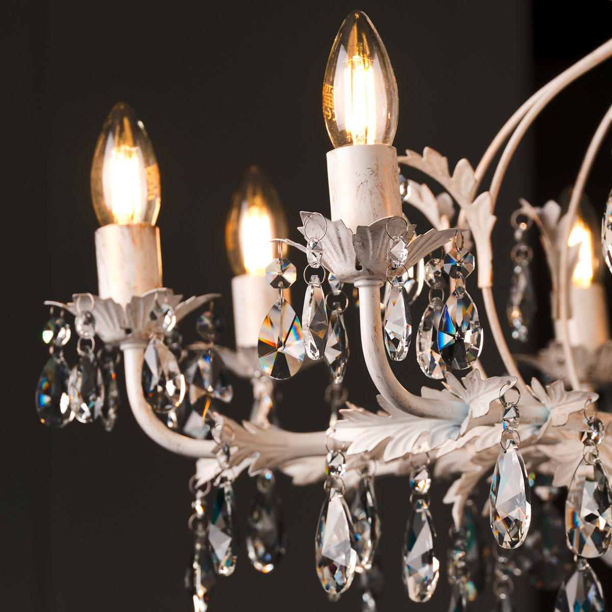 KRISTALL-HÄNGELEUCHTE 70/105 cm   - Weiß, KONVENTIONELL, Glas/Metall (70/105cm)