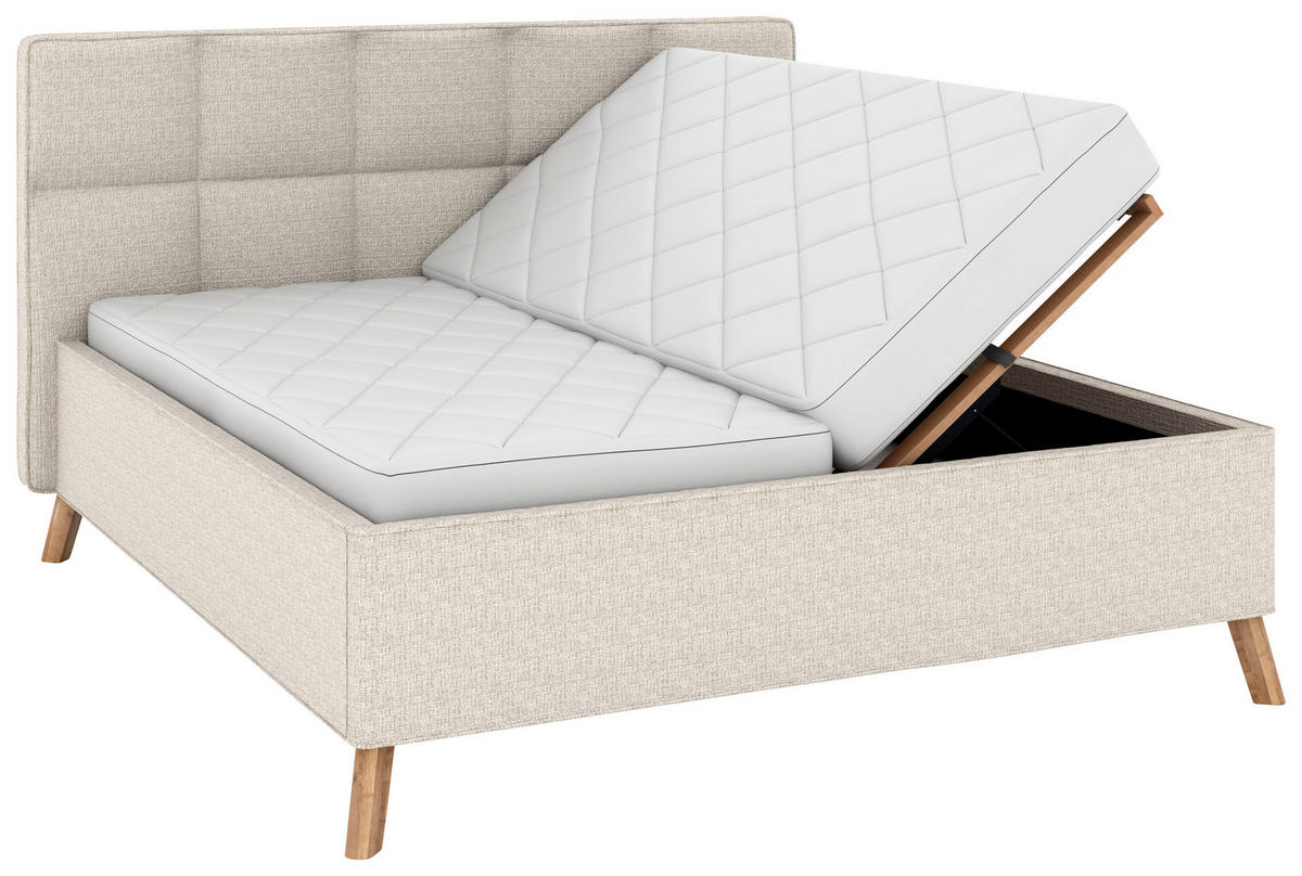 POLSTERBETT Bettkasten, motorische Verstellbarkeit, Fernbedienung, Lattenroste, Matratzen 180/200 cm  in Creme  - Creme/Schwarz, KONVENTIONELL, Holz/Textil (180/200cm) - Musterring