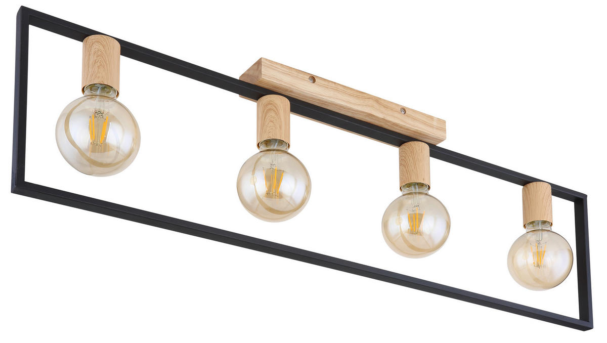 DECKENLEUCHTE    90/6,5/26 cm  - Schwarz/Braun, Konventionell, Holz/Metall (90/6,5/26cm) - Globo