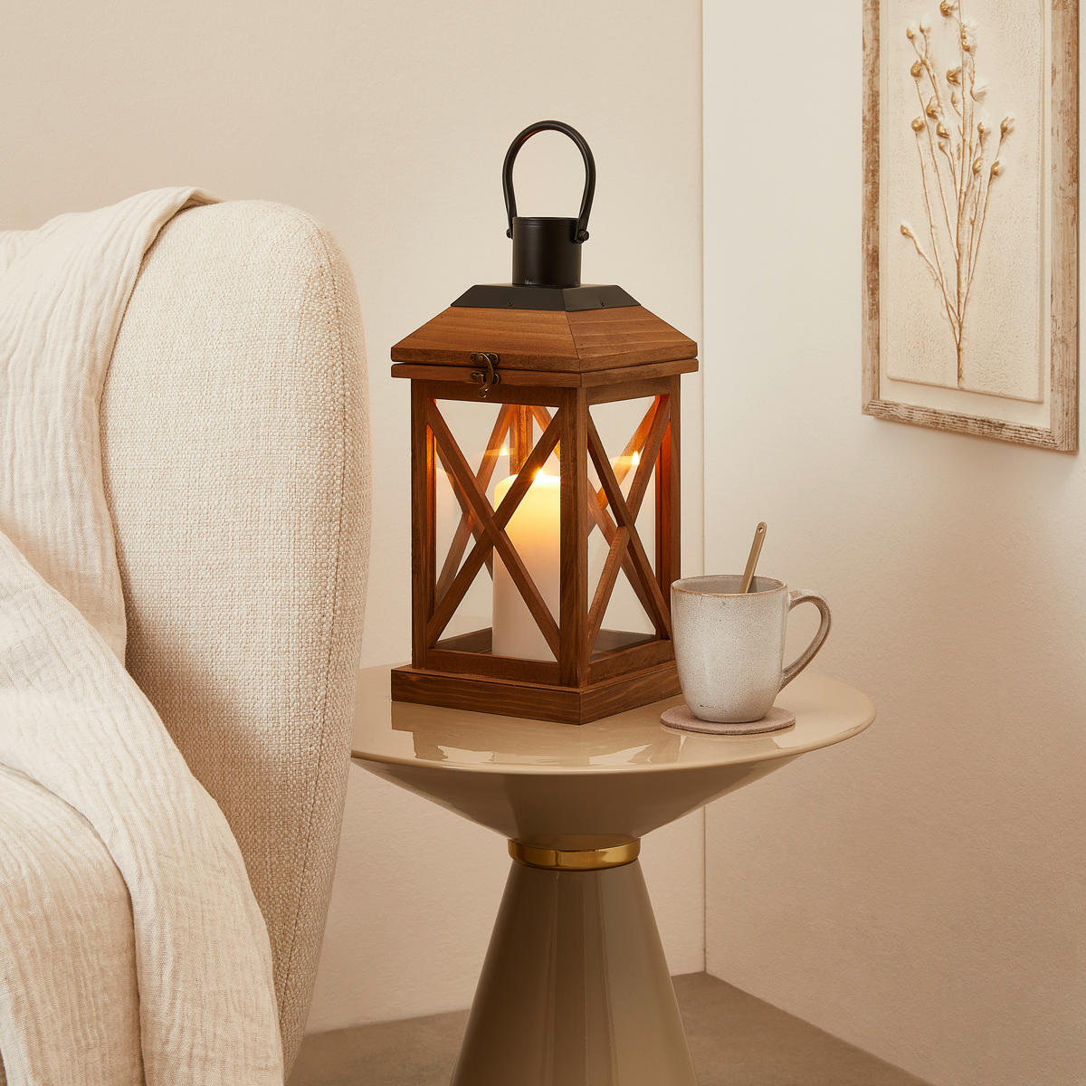 LATERNE - Schwarz/Braun, LIFESTYLE, Glas/Holz (17/36/17cm) - Ambia Home