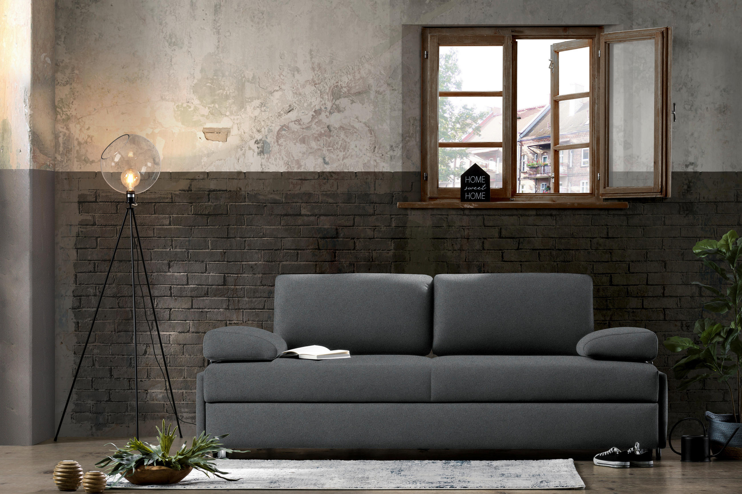 SCHLAFSOFA in Flachgewebe Anthrazit  - Chromfarben/Anthrazit, Design, Textil/Metall (212/84/100cm) - Bali