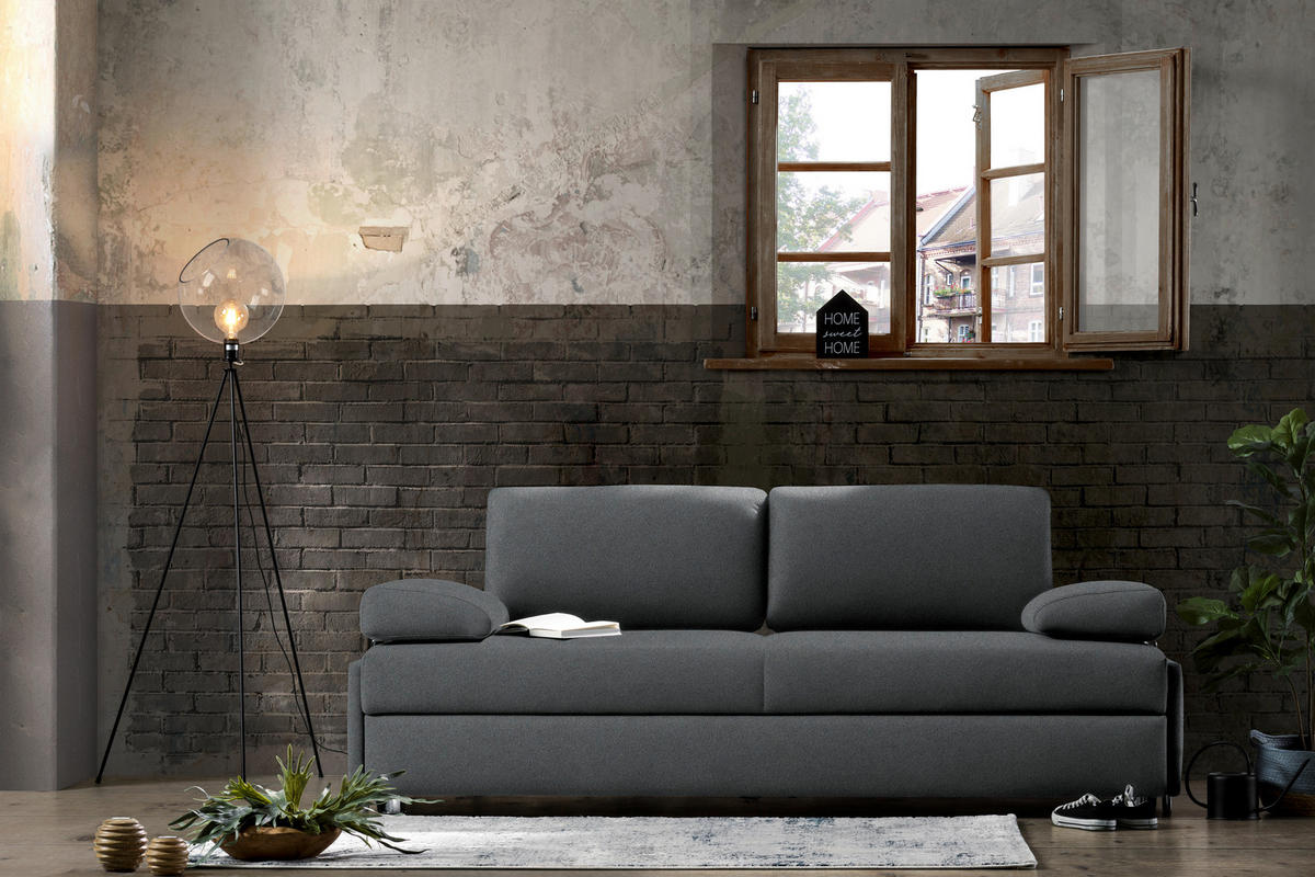 SCHLAFSOFA in Textil Anthrazit  - Chromfarben/Anthrazit, Design, Textil/Metall (212/84/100cm) - Bali