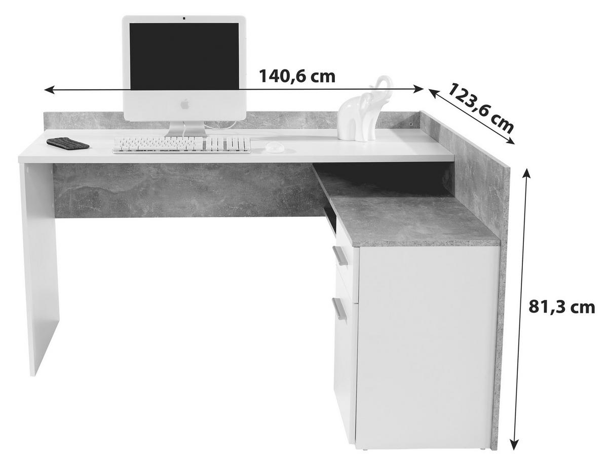 KOTNA PISALNA MIZA leseni material bela, temno siva  - temno siva/bela, Moderno, umetna masa/leseni material (141,6/80,5/124cm) - Carryhome