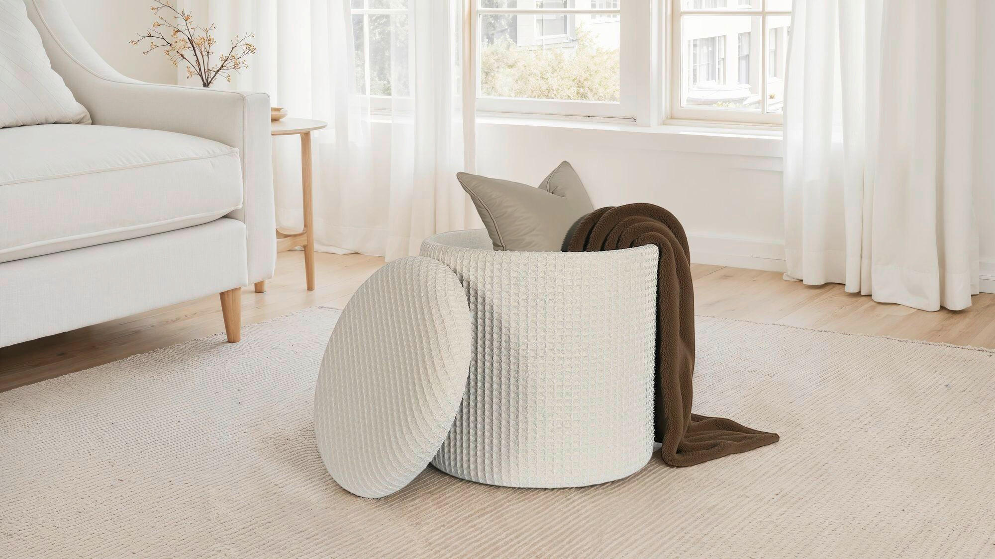 HOCKER Creme  - Creme, Design, Textil (40/45/40cm) - MID.YOU