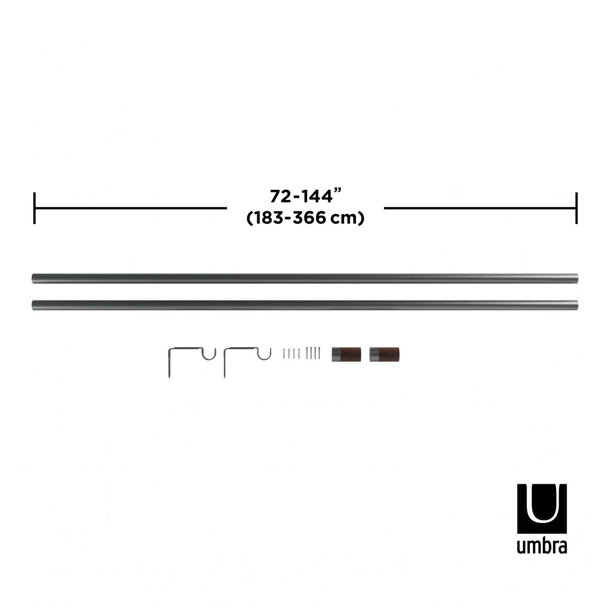 VORHANGSTANGE 380 cm  - Grau, KONVENTIONELL, Holz/Metall (380cm) - Umbra