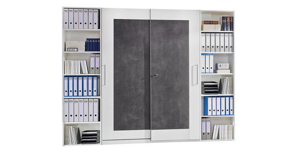 BÜRO erweiterbar, Beimöbel erhältlich Grau, Weiß - Weiß/Grau, Design, Holzwerkstoff (280/220,5/40cm) - Moderano