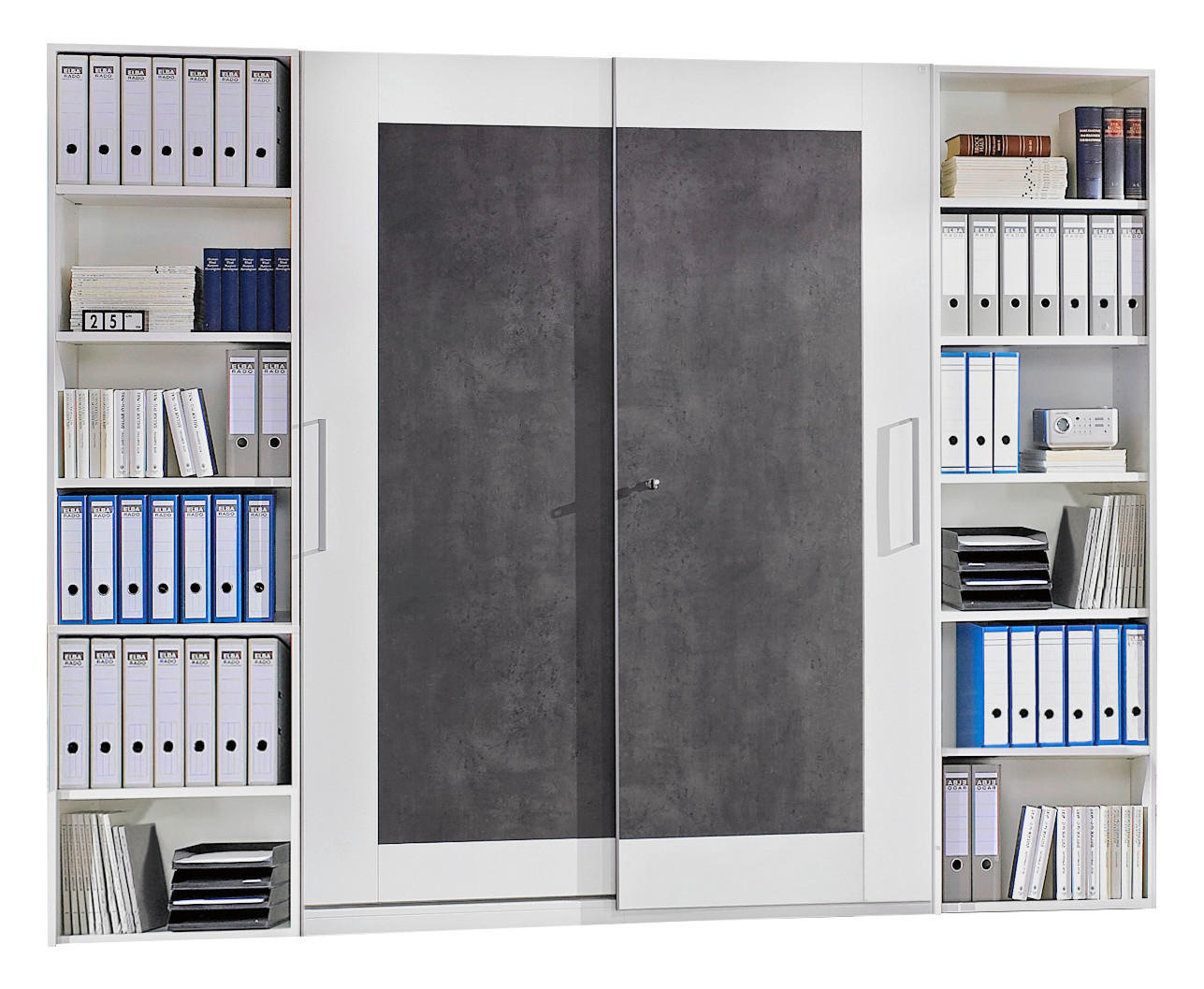 BÜRO erweiterbar, Beimöbel erhältlich Grau, Weiß - Weiß/Grau, Design, Holzwerkstoff (280/220,5/40cm) - Moderano