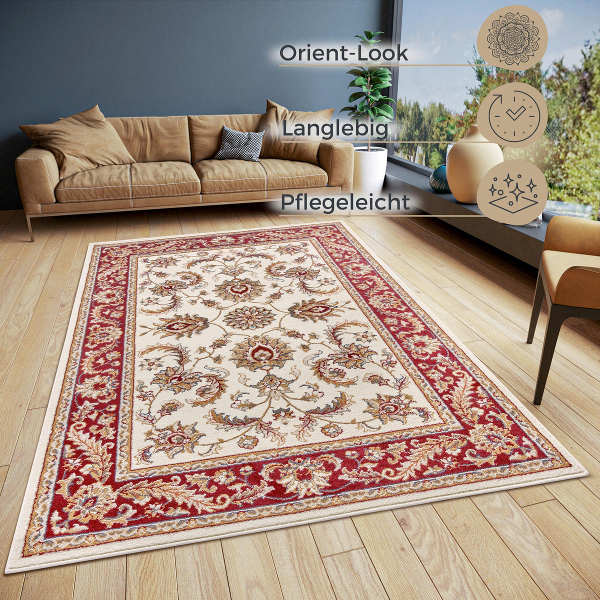 FLACHWEBETEPPICH  Wohnzimmer 200/280 cm Luxor Creme, Rot rechteckig  - Rot/Creme, Basics, Kunststoff/Textil (200/280cm) - Hanse Home