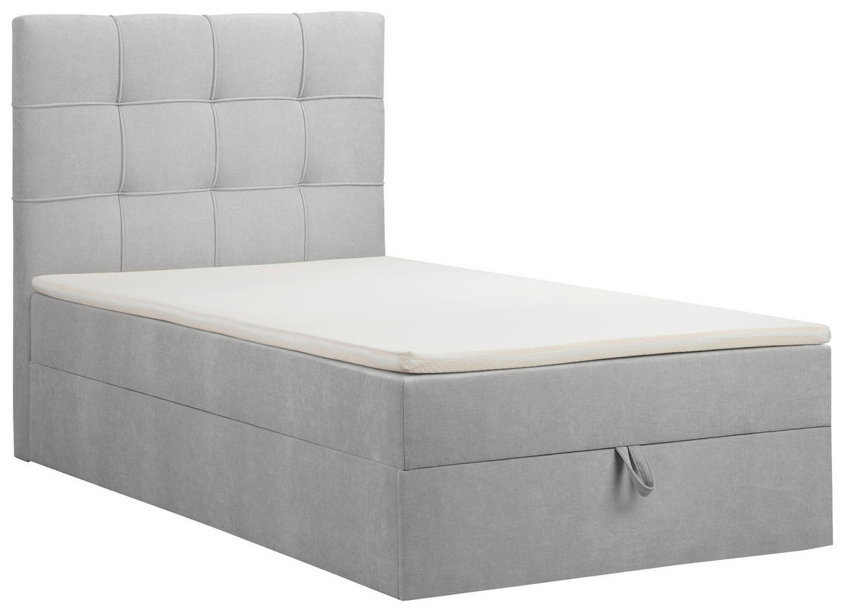 BOXBETT 100/200 cm,  in Hellgrau, Matratze, gepolstertes Kopfteil, Bettkasten, Topper, H3 = fest  - Hellgrau/Schwarz, Basics, Kunststoff/Textil (100/200cm) - Chameo