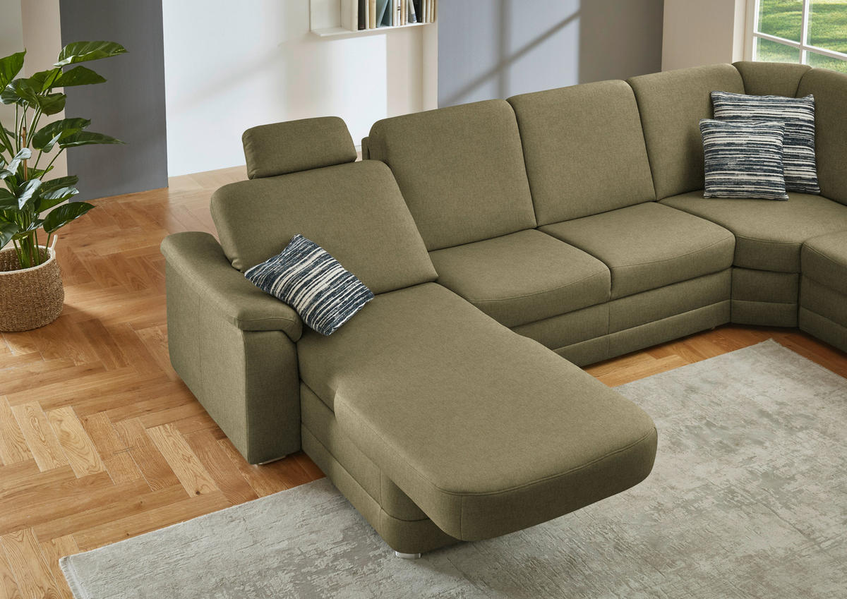 WOHNLANDSCHAFT  in Chenille Schilfgrün  - Schilfgrün/Alufarben, KONVENTIONELL, Holz/Textil (160/329/235cm) - Beldomo Comfort
