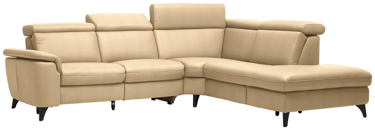 ECKSOFA in Echtleder Beige  285/239 cm  - Beige/Schwarz, Design, Leder/Metall (285/239cm) - Cantus