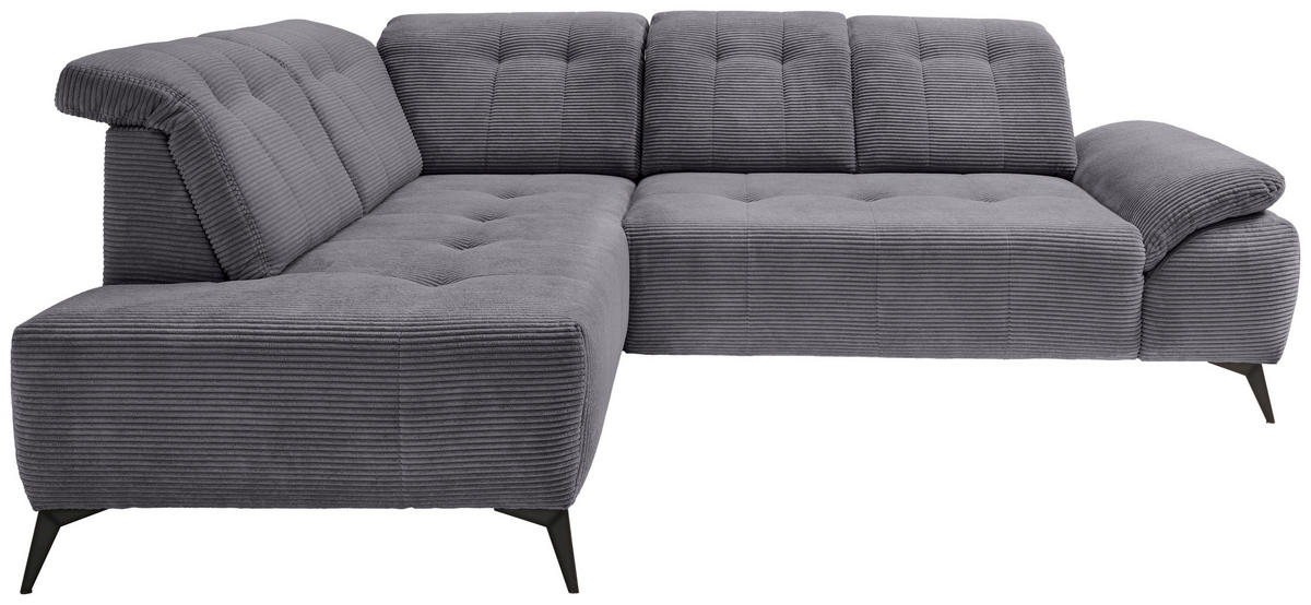 ECKSOFA in Cord Grau  - Schwarz/Grau, Modern, Textil/Metall (200/272cm) - Livetastic