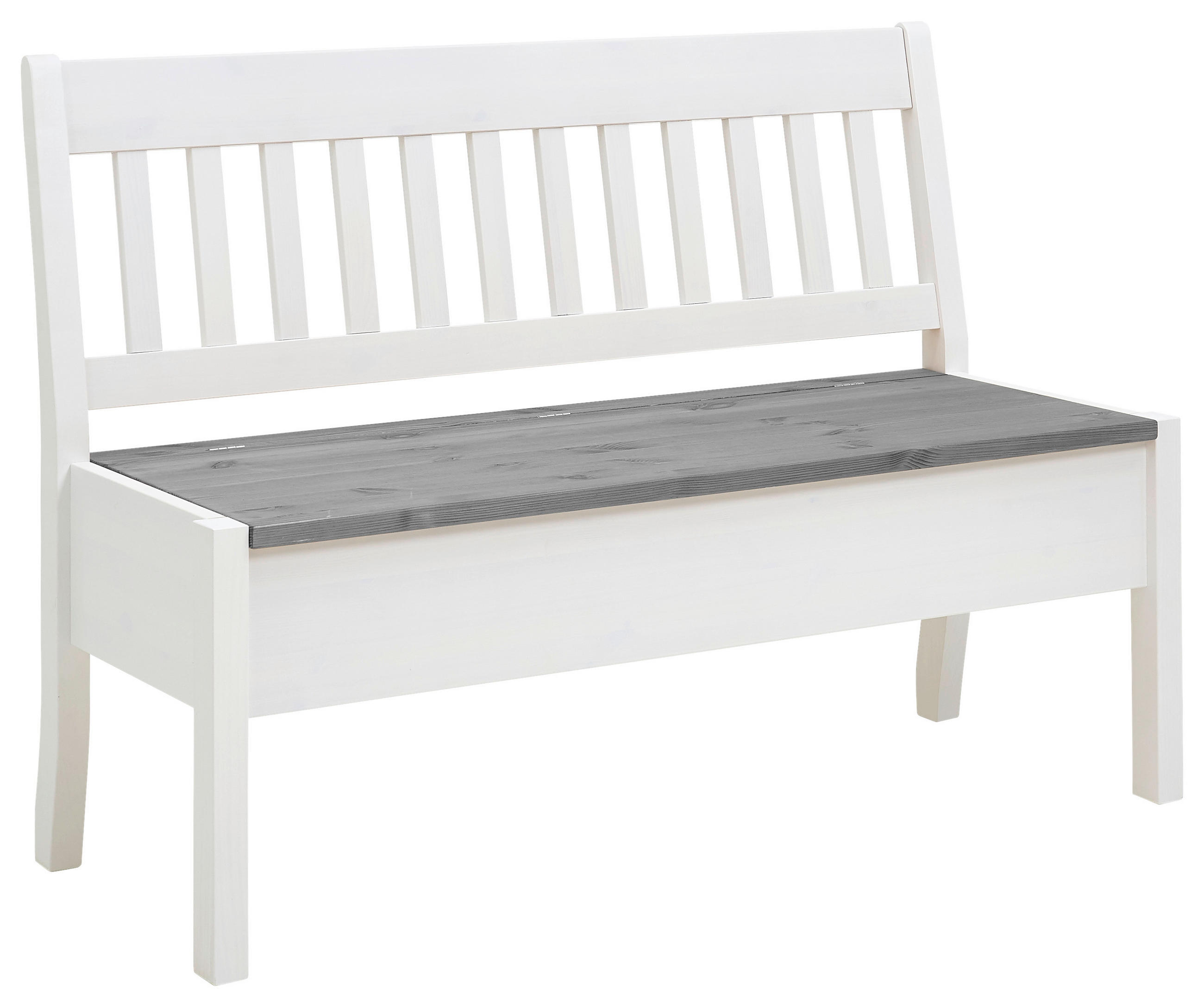SITZBANK 130/93/58 cm Grau, Weiß Kiefer massiv  - Weiß/Grau, ROMANTIK / LANDHAUS, Holz (130/93/58cm) - Boxxx