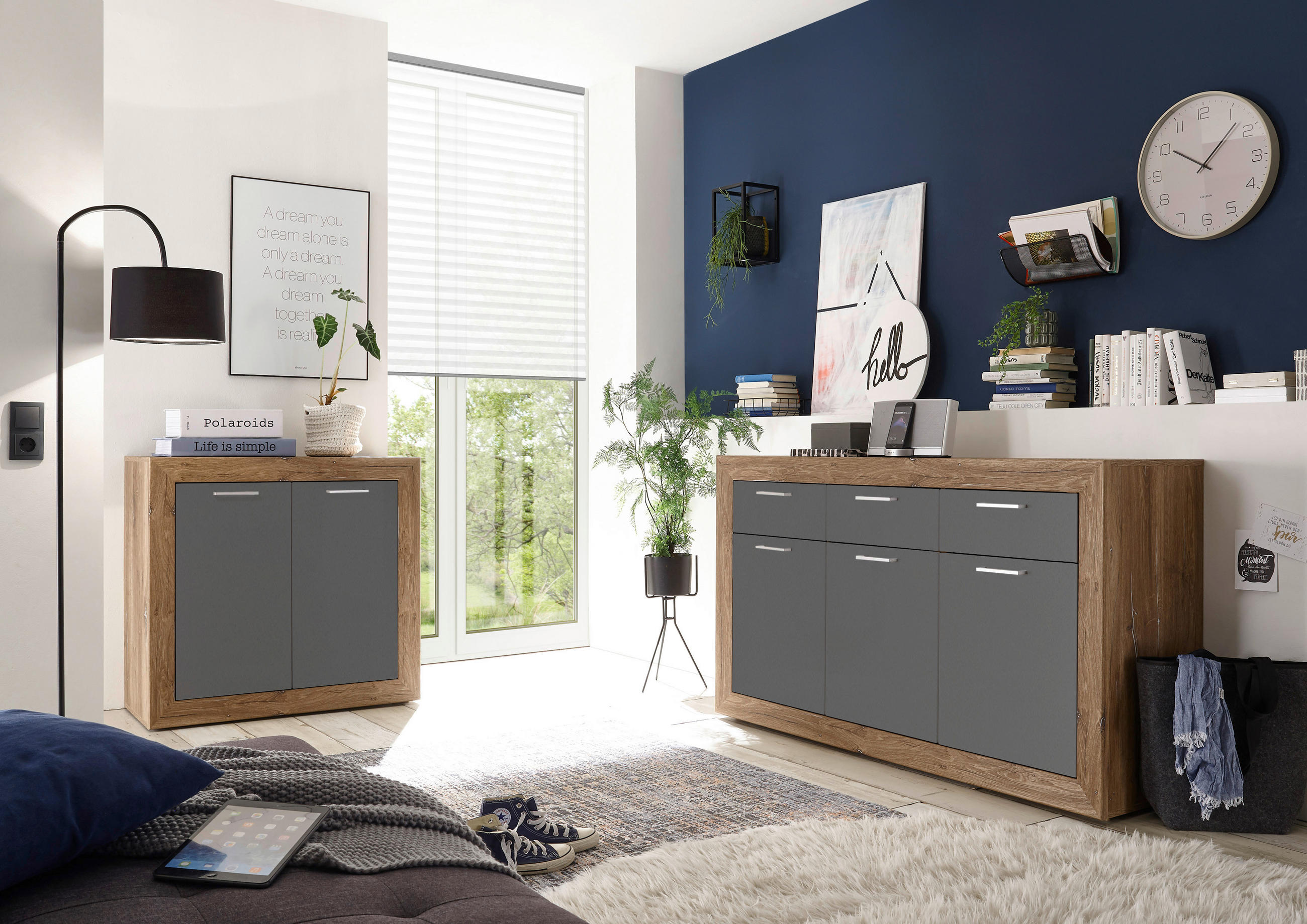 KOMMODE  in 150/87/42 cm  - Eichefarben/Silberfarben, KONVENTIONELL, Holzwerkstoff/Kunststoff (150/87/42cm) - MID.YOU