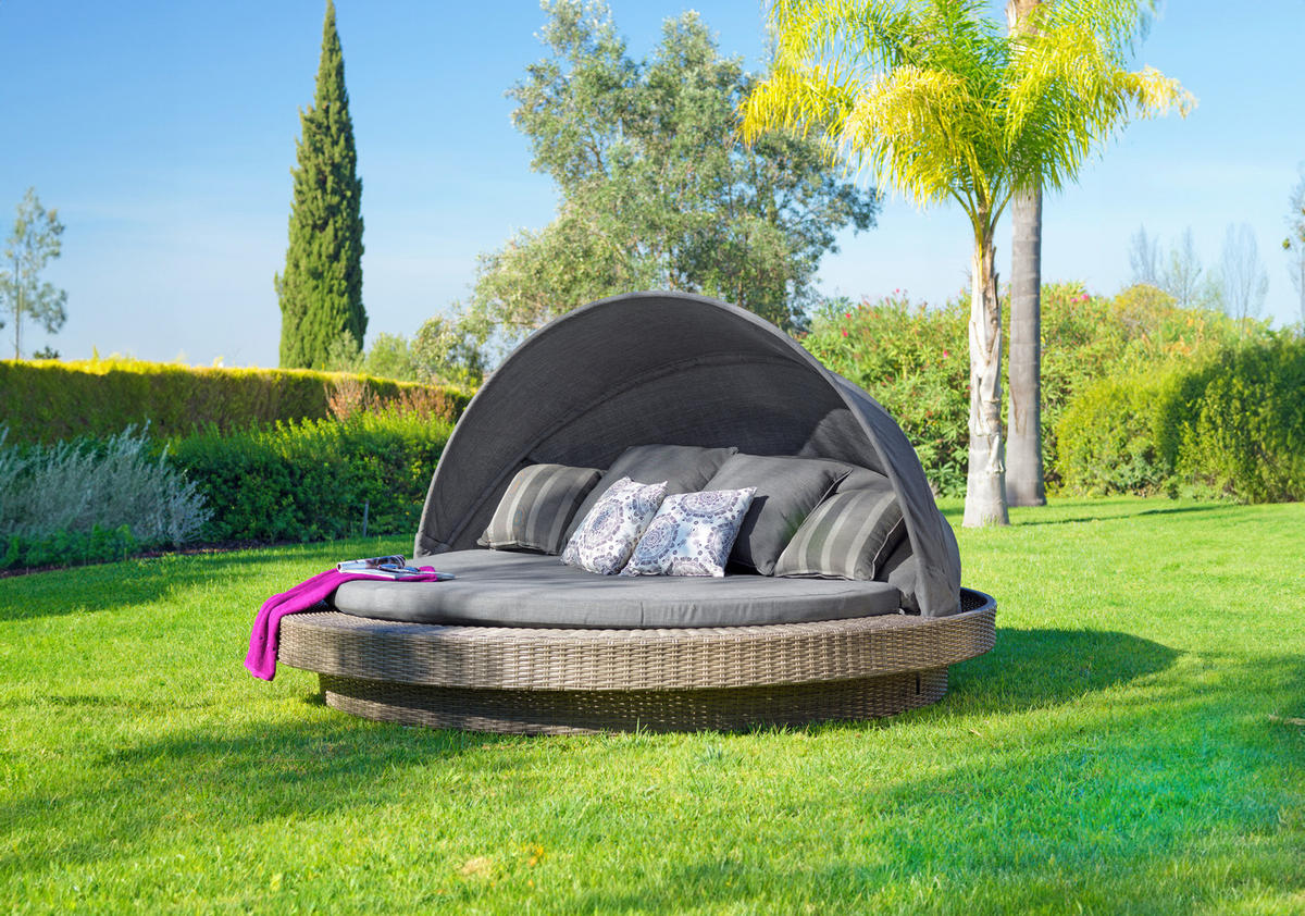 VONKAJŠIA POSTEĽ SO STRIEŠKOU, kov, plast, textil - sivá, Romantik / Landhaus, kov/textil (218/127/218cm) - Amatio