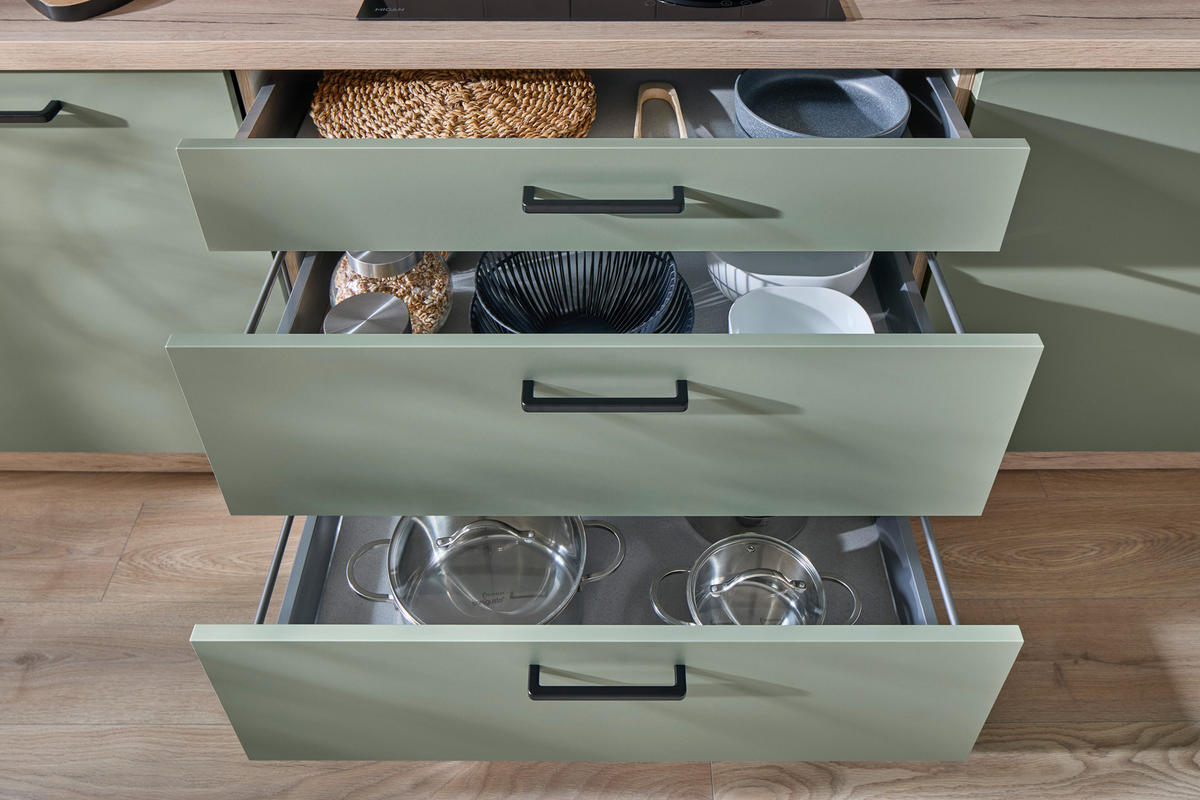 EINBAUKÜCHE 351  - Schilfgrün/Eichefarben, Design, Holzwerkstoff - Nobilia