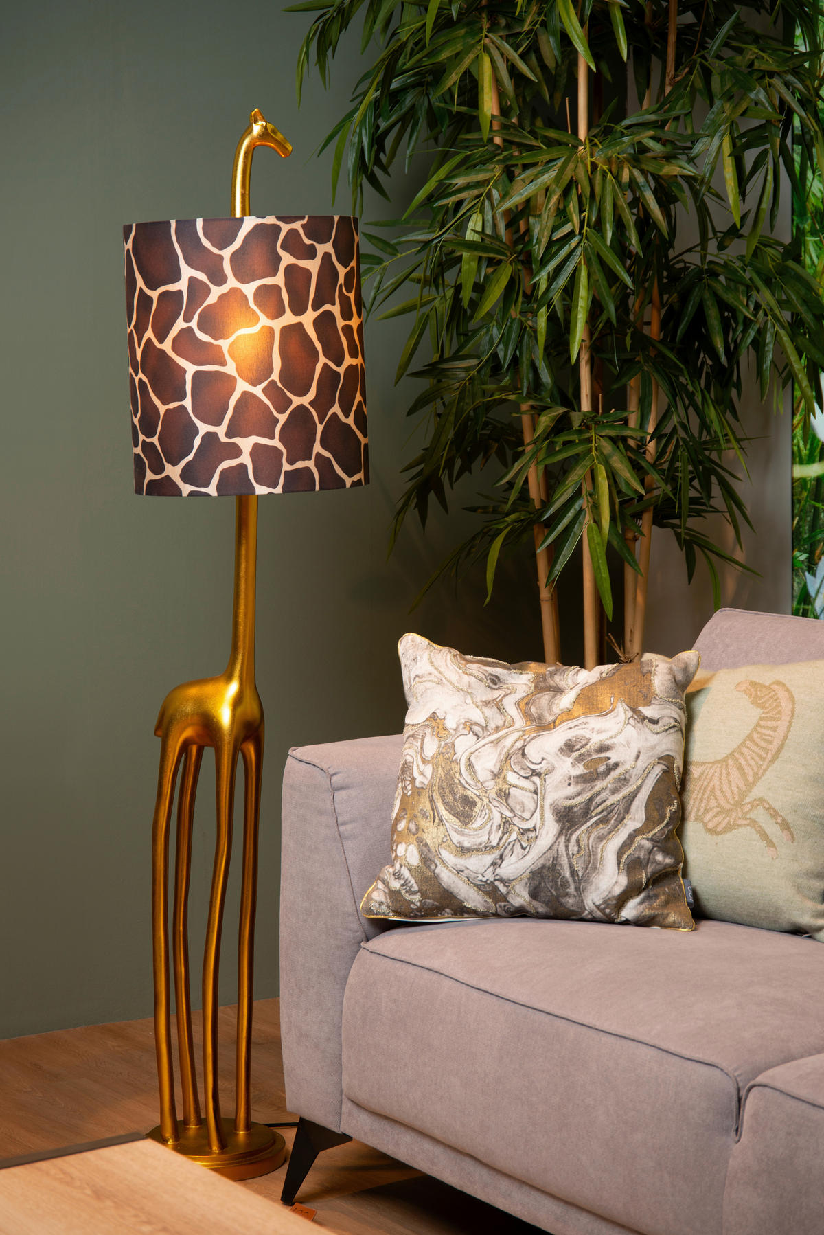 STEHLEUCHTE 35/160 cm    - Messingfarben/Braun, KONVENTIONELL, Kunststoff/Textil (35/160cm) - Lucide