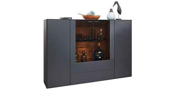 HIGHBOARD Anthrazit 165/119/44 cm - Anthrazit, Natur, Glas/Holz (165/119/44cm) - Valnatura