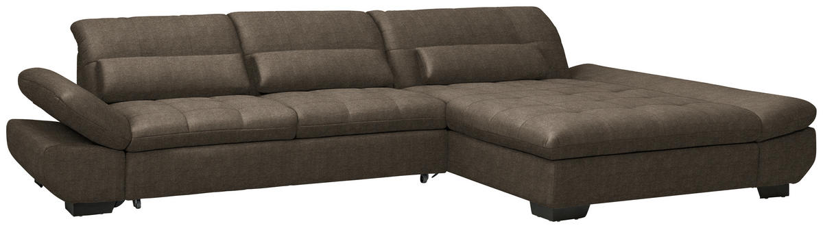 ECKSOFA  in Flachgewebe Braun  341/204 cm  - Schwarz/Braun, Design, Textil/Metall (341/204cm) - Xora