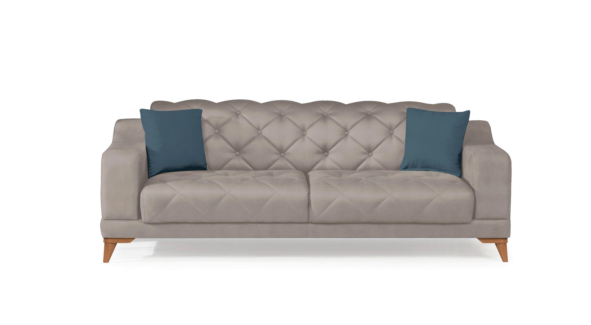 DREISITZER-SOFA Webstoff Hellgrau, Beige  - Hellbraun/Beige, Design, Kunststoff/Textil (218/71/94cm) - Livetastic