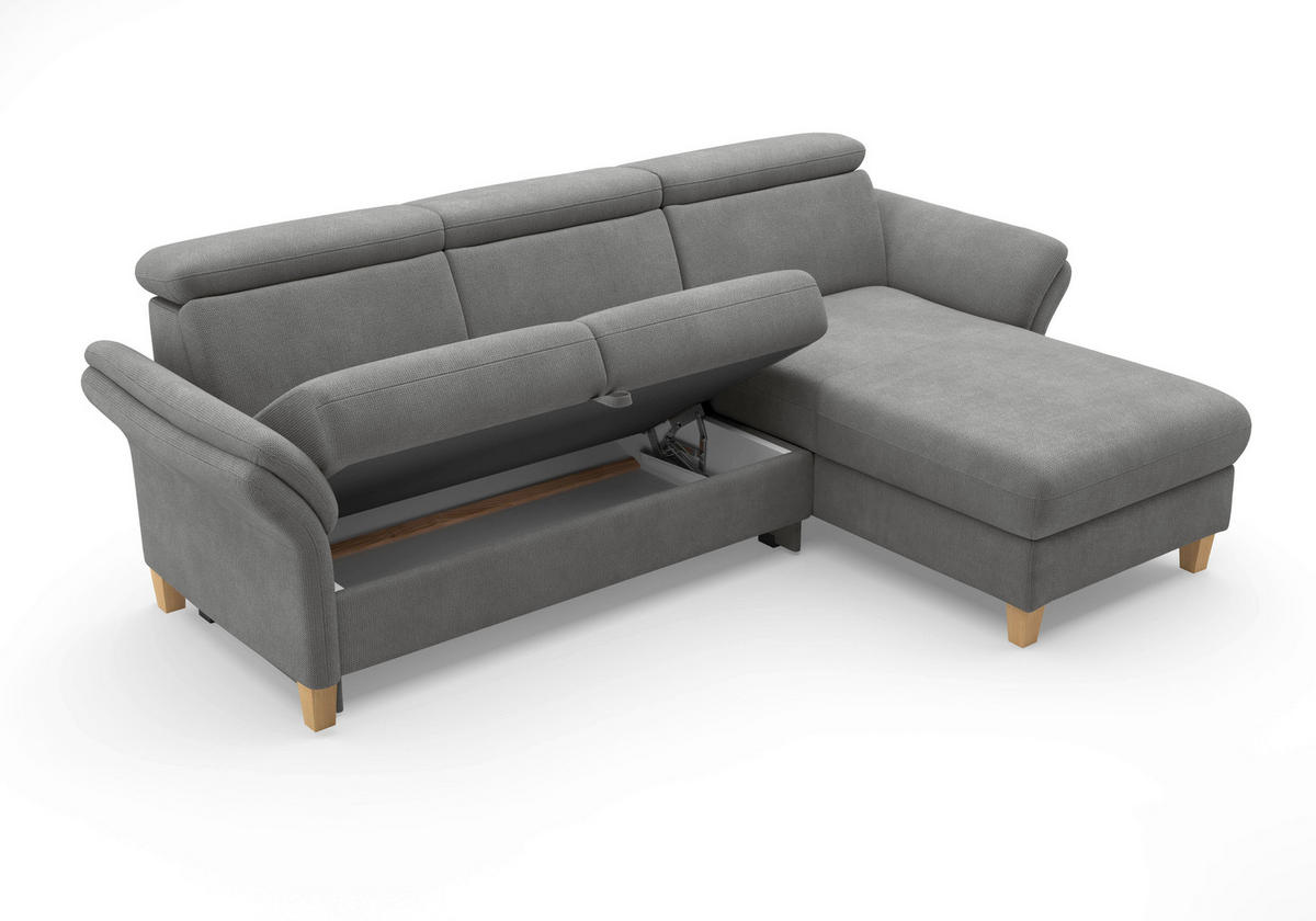 ECKSOFA GLENDALE E Grau Flachgewebe  - Eichefarben/Grau, KONVENTIONELL, Holz/Textil (253/166cm) - Sit & More