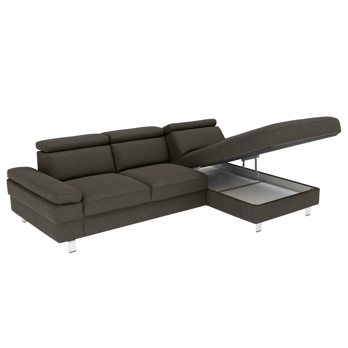 ECKSOFA in Mikrofaser Anthrazit  - Anthrazit/Silberfarben, Konventionell, Textil/Metall (182/82/260cm) - Trendmanufaktur