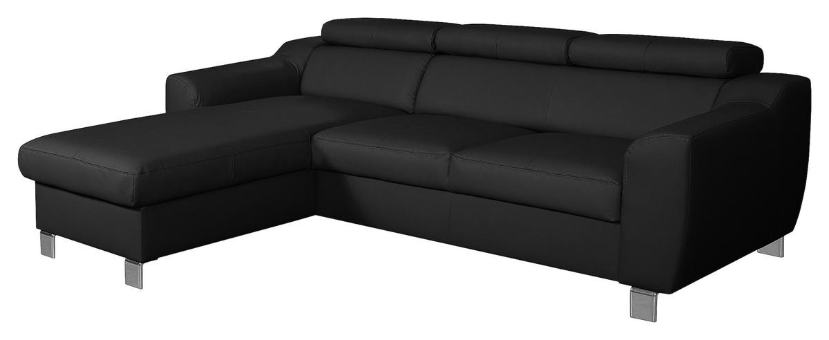 ECKSOFA Schwarz Echtleder Lederlook  - Chromfarben/Schwarz, Design, Leder/Textil (176/242cm) - Livetastic