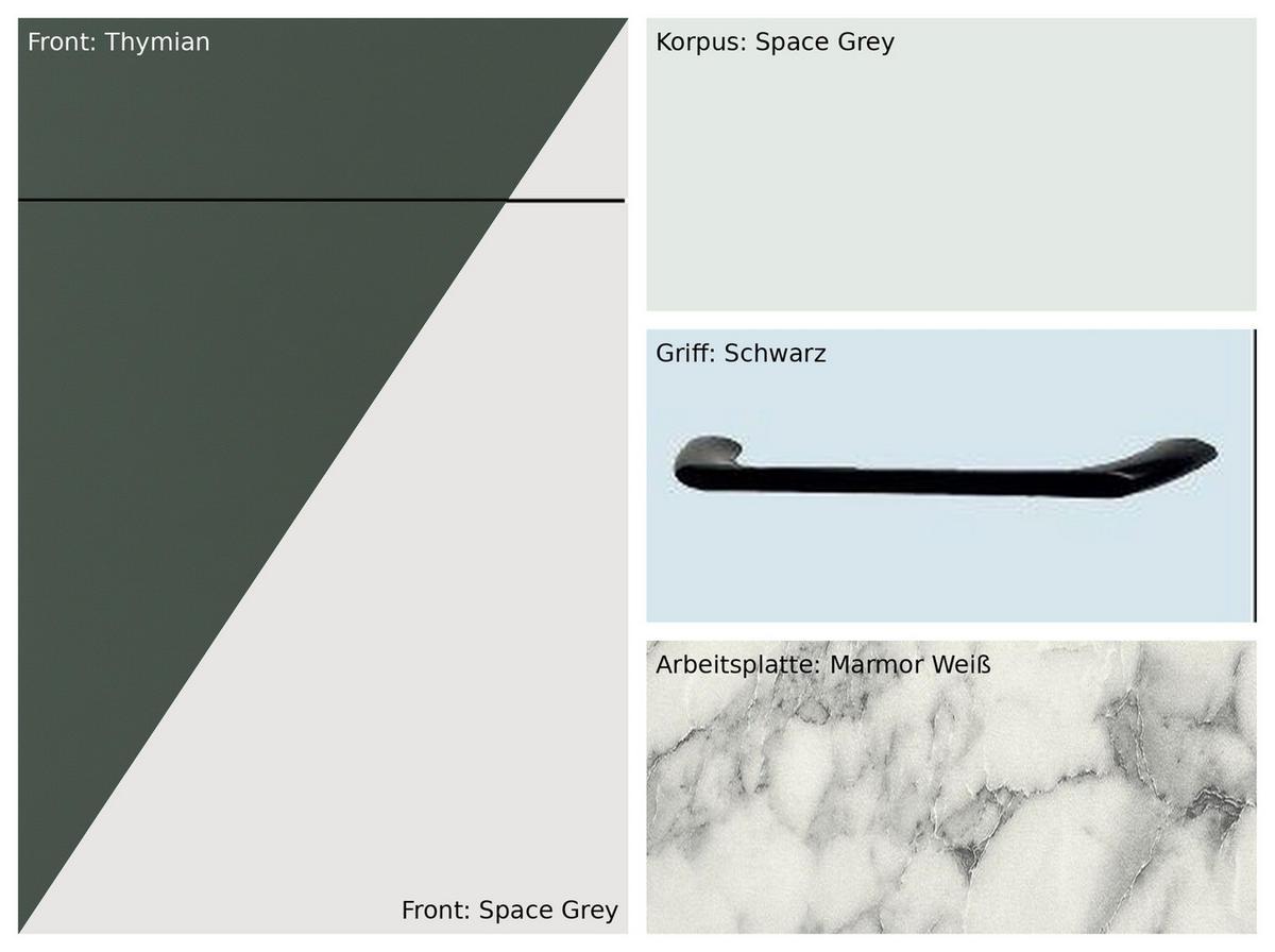 KÜCHENLEERBLOCK 362,2 cm   in Weiß, Hellgrau, Dunkelgrün  - Dunkelgrün/Hellgrau, Basics, Holzwerkstoff/Metall (362,2cm) - Impuls
