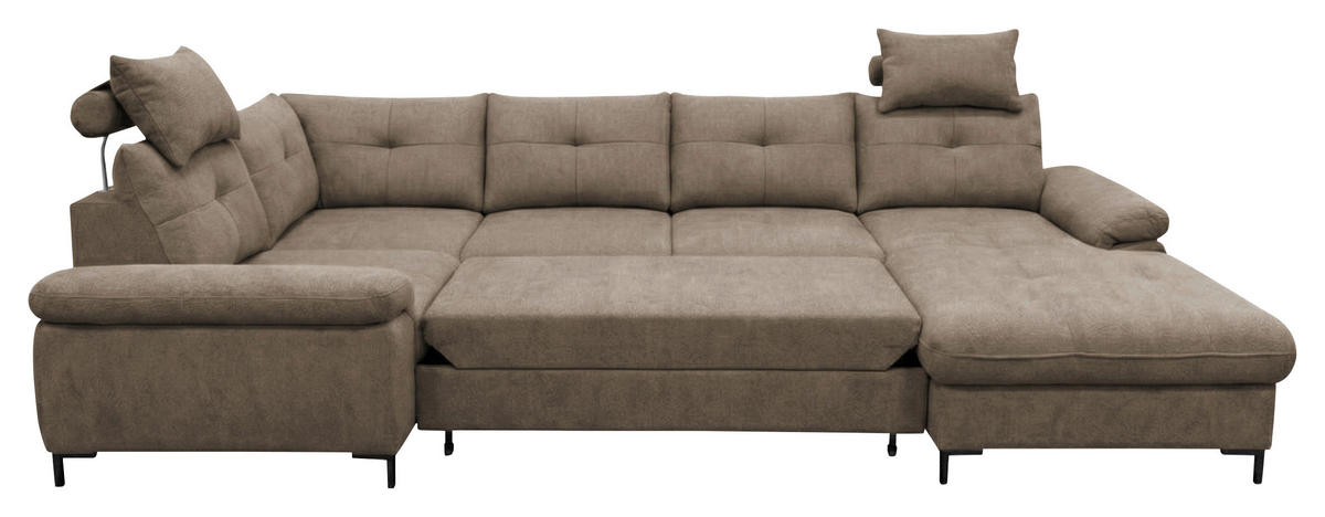 WOHNLANDSCHAFT SOLEI U Taupe Chenille  - Taupe/Schwarz, Design, Kunststoff/Textil (184/334/188cm) - MID.YOU