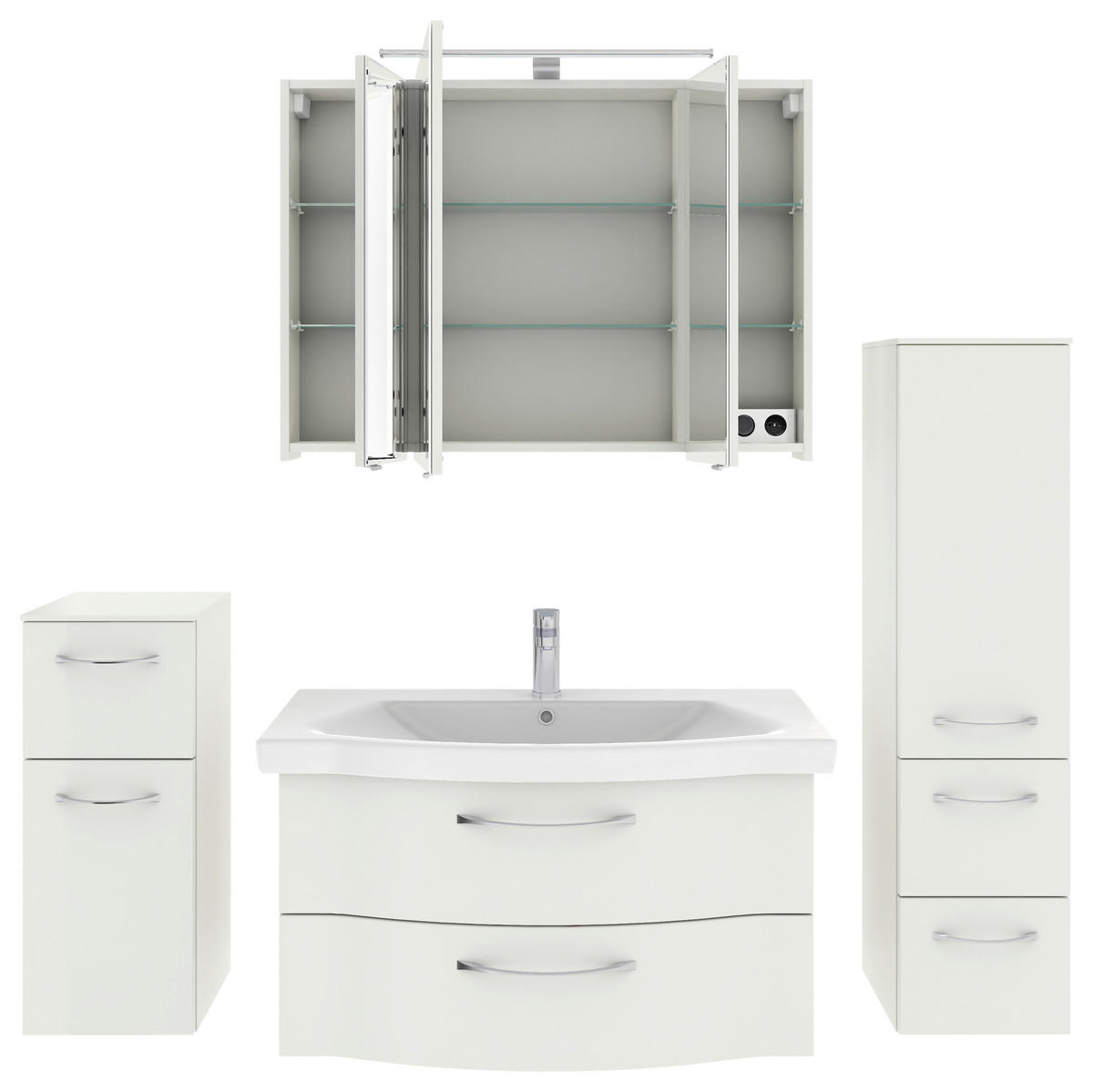 BADEZIMMER 5-teilig  in 158 cm  - Chromfarben/Weiß Hochglanz, KONVENTIONELL, Glas/Keramik (158cm) - Pelipal
