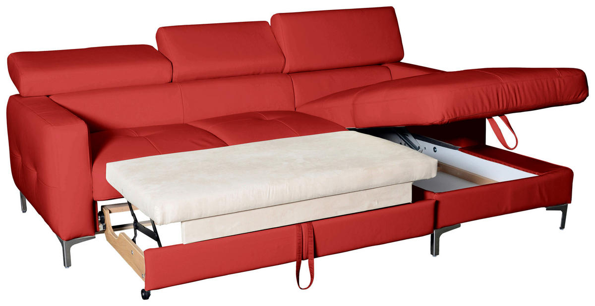 ECKSOFA in Echtleder Rot  - Chromfarben/Rot, Design, Leder/Metall (227/168cm) - Livetastic
