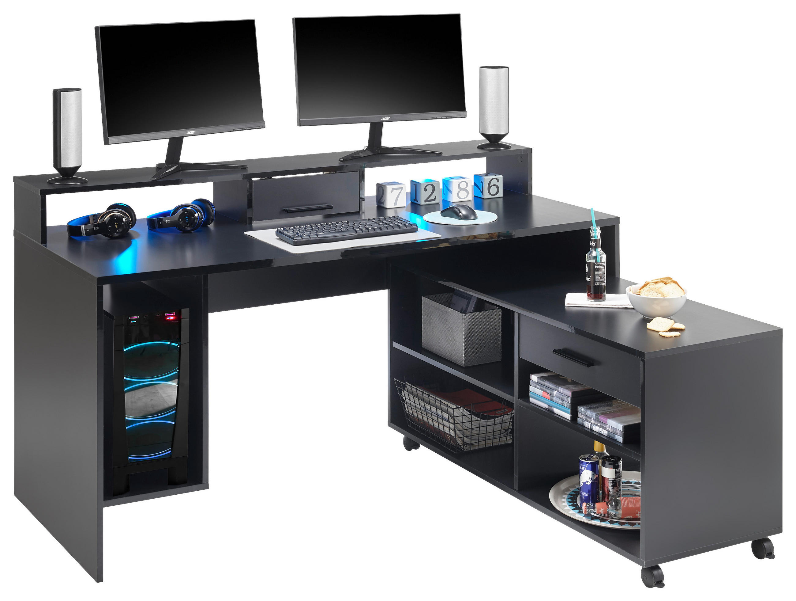 GAMINGTISCH Schwarz  - Schwarz, LIFESTYLE, Holzwerkstoff/Kunststoff (160/70/92cm) - Livetastic