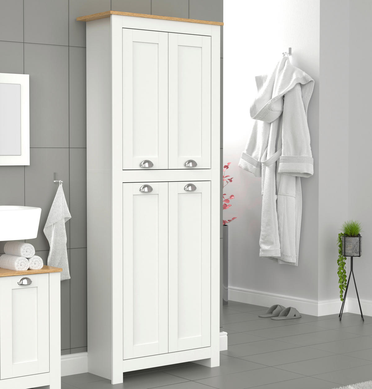 DREHTÜRENSCHRANK in Weiss, Honigeiche  - Honigeiche/Weiss, Lifestyle, Holzwerkstoff (72/184/31,5cm) - MID.YOU