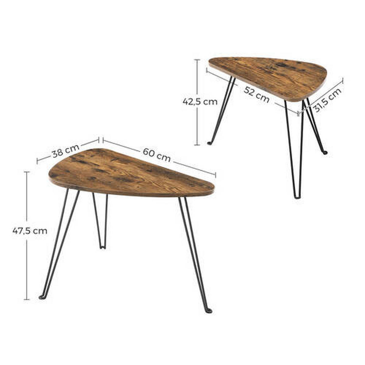 SADA KONFERENČNÝCH STOLÍKOV, hnedá, čierna, kov, kompozitné drevo, 52-60/31,5-38/42,5-47,5 cm - hnedá/čierna, Trend, kov/kompozitné drevo (52-60/31,5-38/42,5-47,5cm) - Boxxx