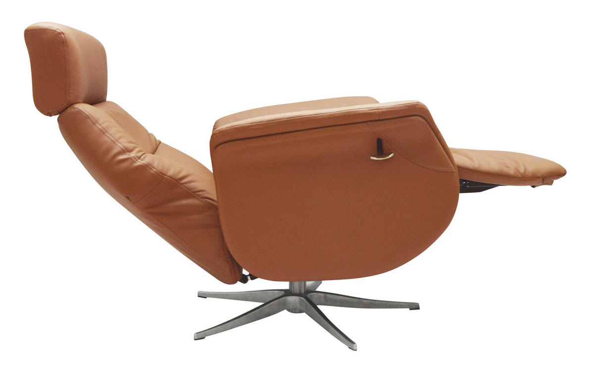 FOTELJA ZA OPUŠTANJE 76,80/78,70-119/82,6-150 cm , svetlobraon  - svetlobraon/srebrna, Dizajnerski, koža/metal (76,80/78,70-119/82,6-150cm) - Xora
