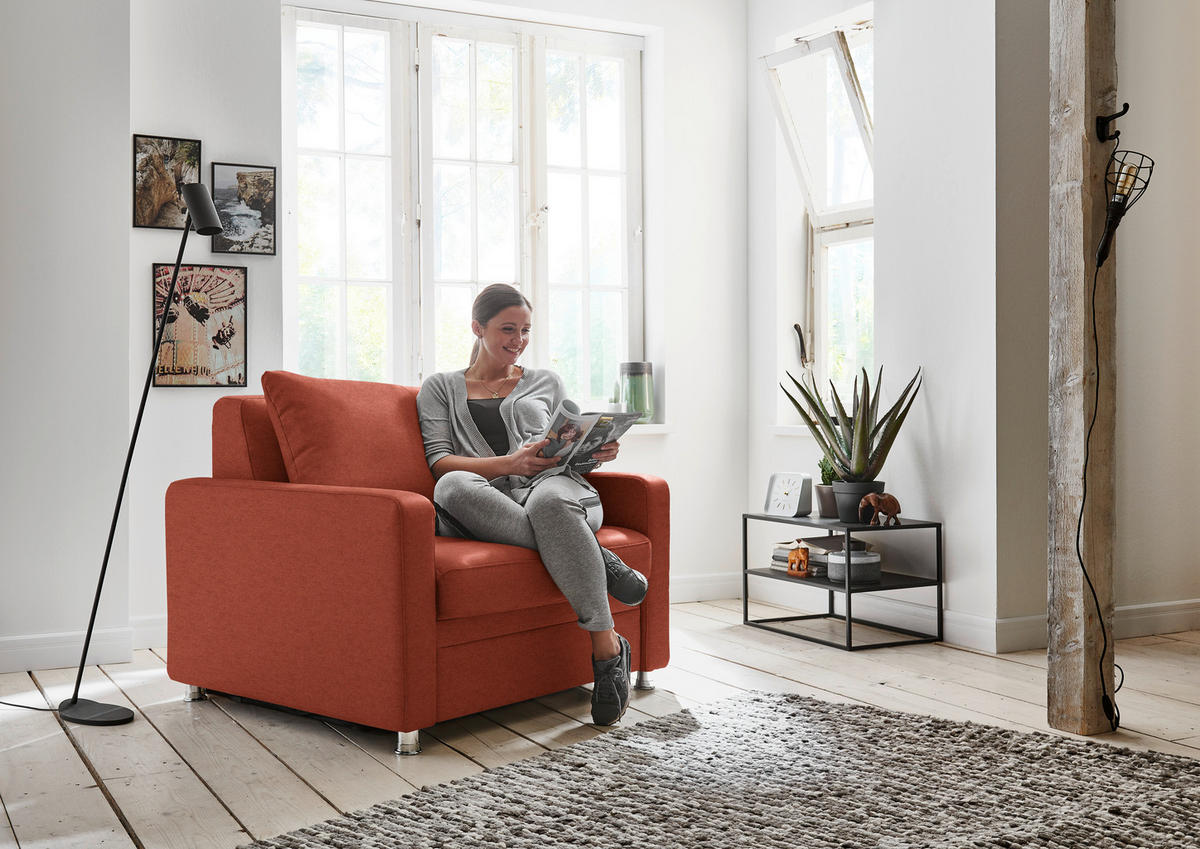 SCHLAFSESSEL Chenille Rotorange  - Rotorange/Alufarben, Konventionell, Textil/Metall (106/90/100cm) - Beldomo Style
