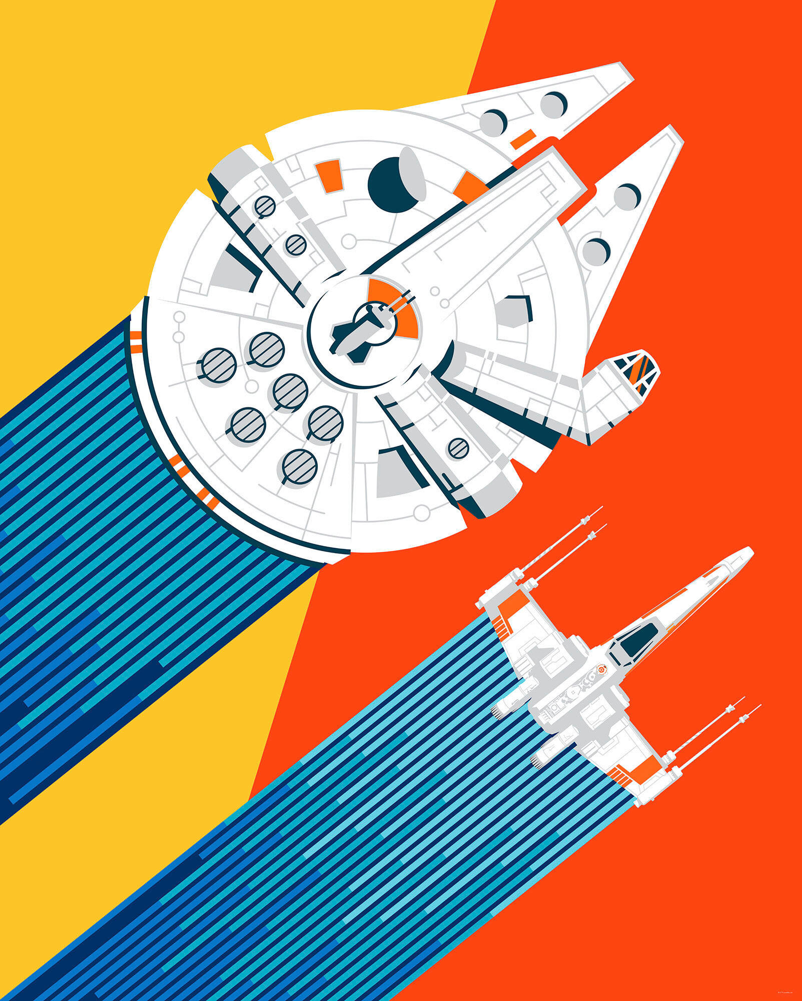 Star Wars Fototapete Wingman Back TO 70S Blau, Gelb, Rot, Weiß 200x250 cm
