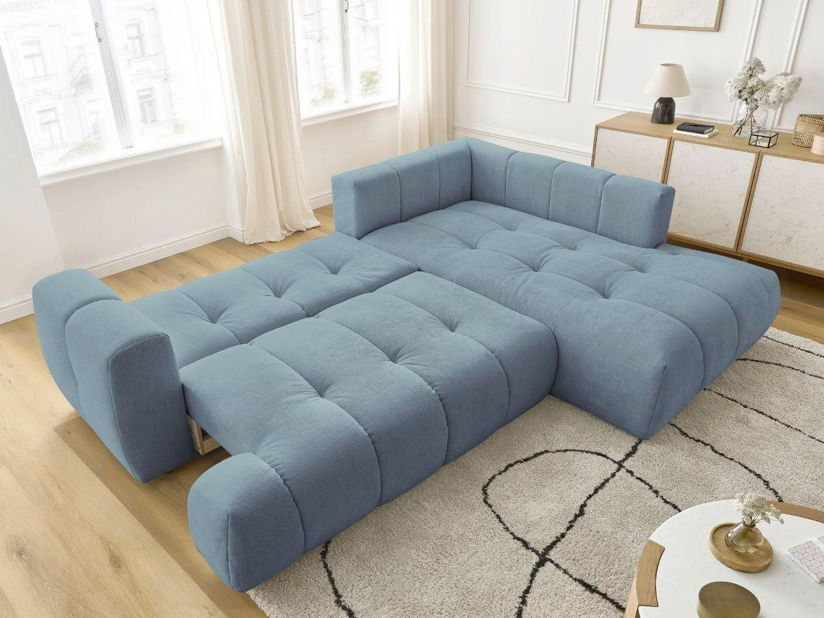 ECKSCHLAFSOFA FUJI Leinenoptik Hellblau  inkl.  - Schwarz/Hellblau, MODERN, Kunststoff/Textil (282/204cm)