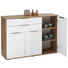 SIDEBOARD Hochglanz Eichefarben, Weiß - Edelstahlfarben/Eichefarben, Design, Holzwerkstoff/Metall (136/96/42cm) - Hom`in