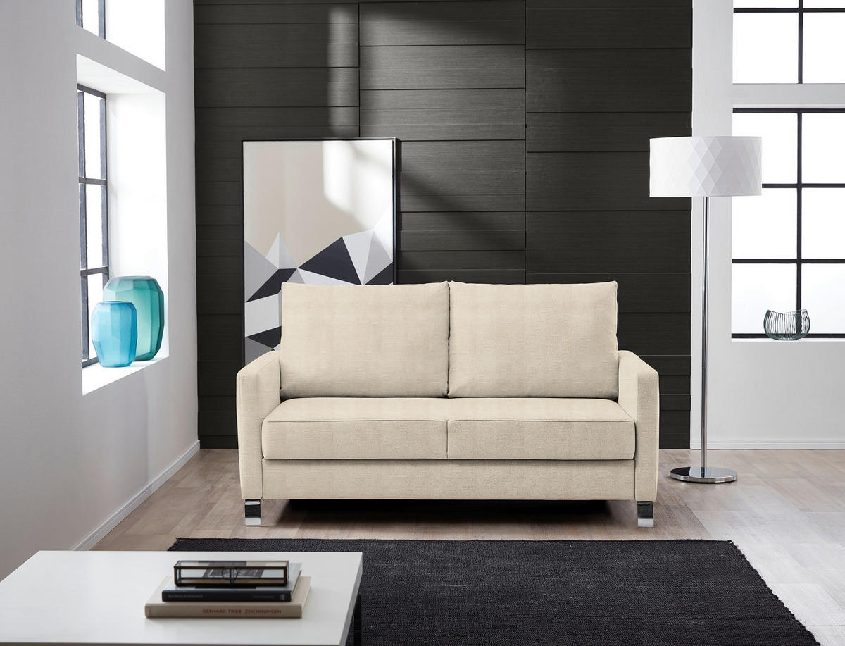 SCHLAFSOFA Flexa Feincord Beige  inkl. Rückenkissen, Bettkasten, Schlaffunktion, Rücken echt, Relaxfunktion, Stauraum  - Chromfarben/Beige, Design, Textil/Metall (140/90/95cm) - Bali