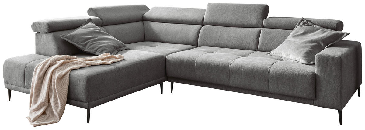 ECKSOFA INTERA Dunkelgrau Struktur Kopfteilverstellung, Sitzvorzug  - Dunkelgrau/Schwarz, KONVENTIONELL, Textil/Metall (225/305cm) - Livetastic