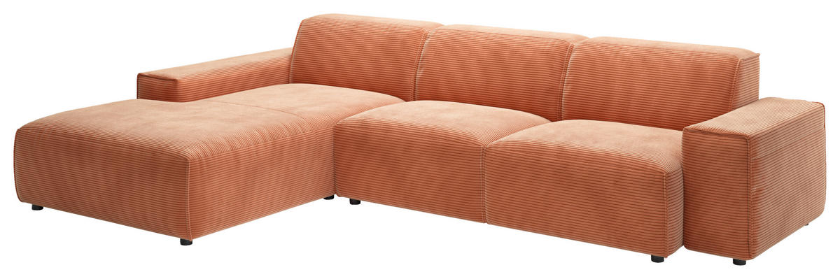 ECKSOFA 9125 Aprikose Cord  - Aprikose/Schwarz, Design, Kunststoff/Textil (300/189cm) - Pure Home Lifestyle