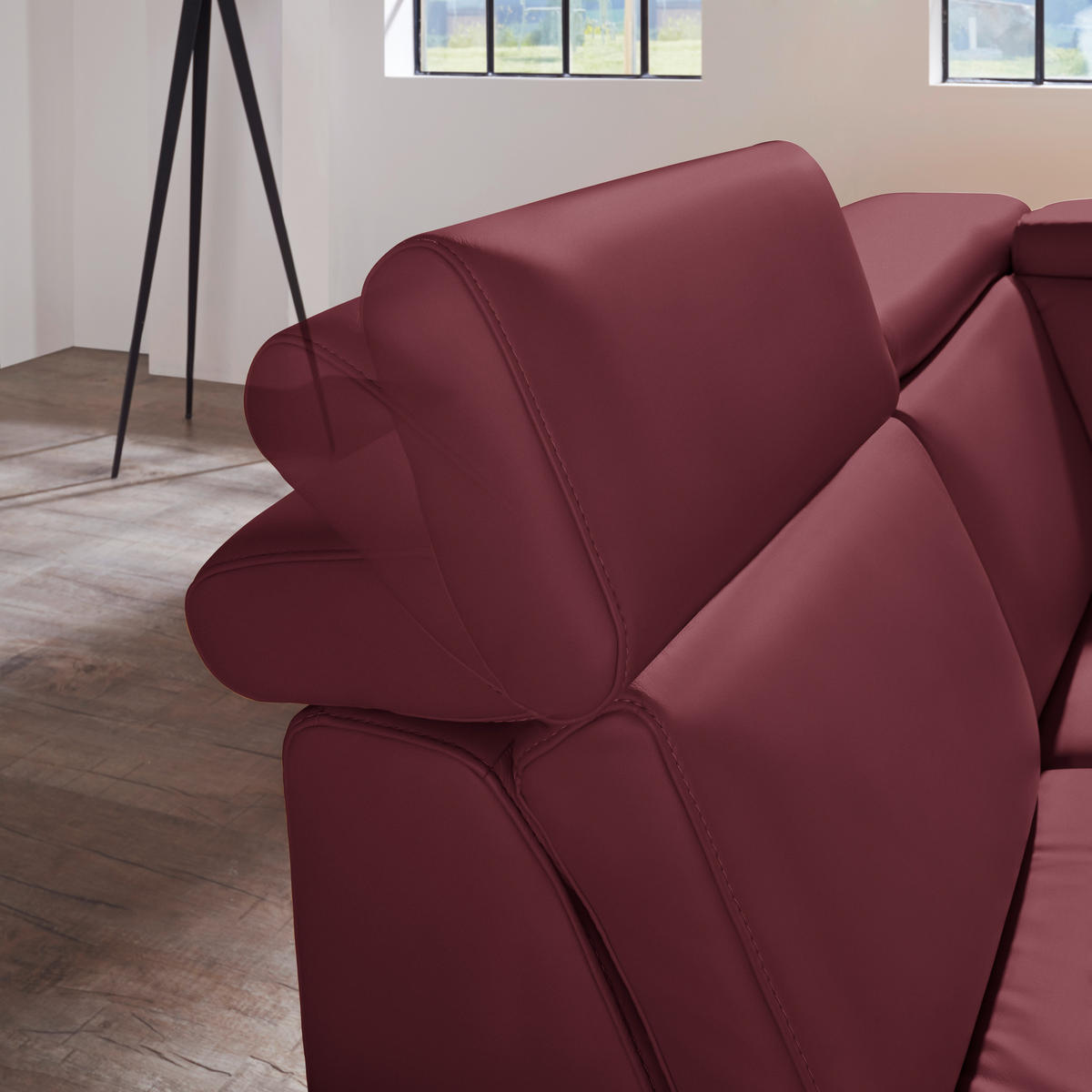ECKSOFA in Echtleder Weinrot  - Weinrot/Alufarben, Design, Leder/Metall (239/271cm) - Cantus