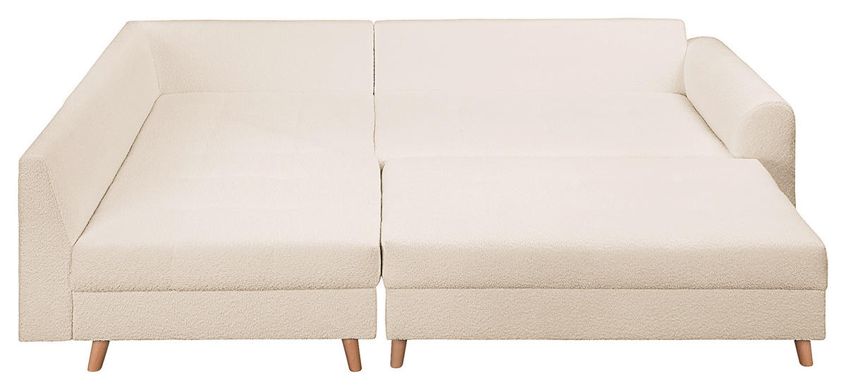 ECKSOFA inkl. Hocker Ariella Weiß Bouclé  - Naturfarben/Weiß, Design, Holz/Textil (161/231cm) - Livetastic