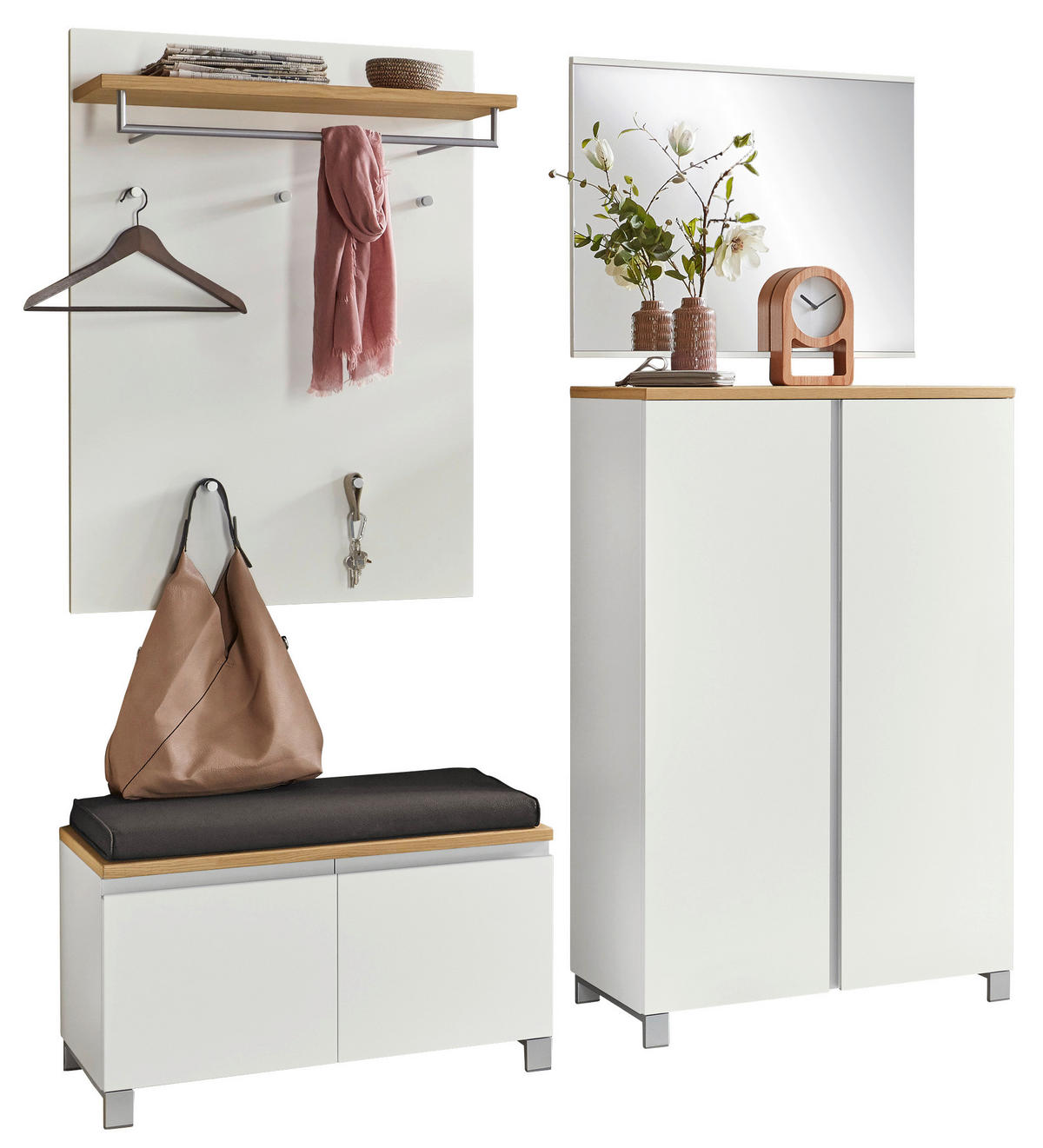 GARDEROBE 5-teilig 180/210/40 cm  - Weiss/Eichefarben, Design, Holz/Holzwerkstoff (180/210/40cm)
