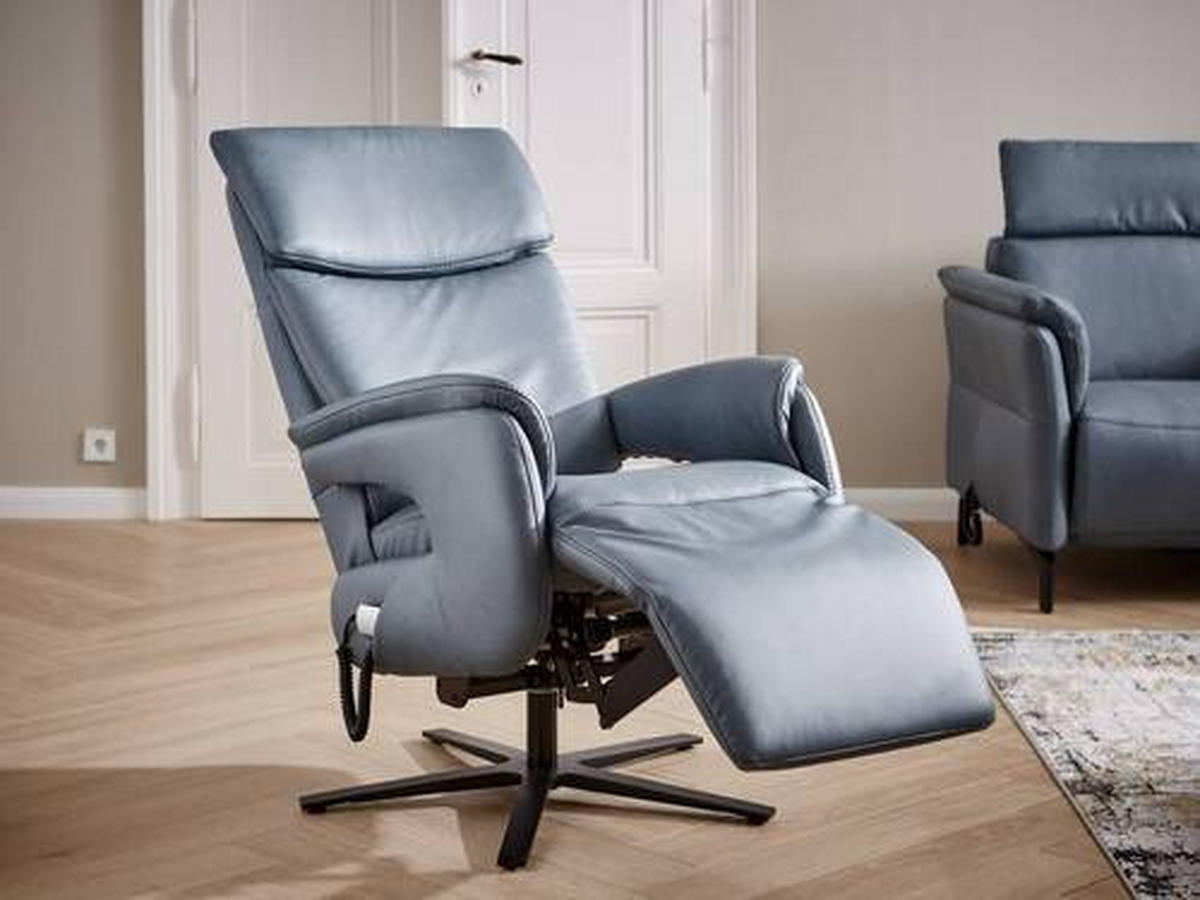 RELAXSESSEL Echtleder    - Graublau/Schwarz, KONVENTIONELL, Leder/Metall (70/117/85cm) - Dieter Knoll