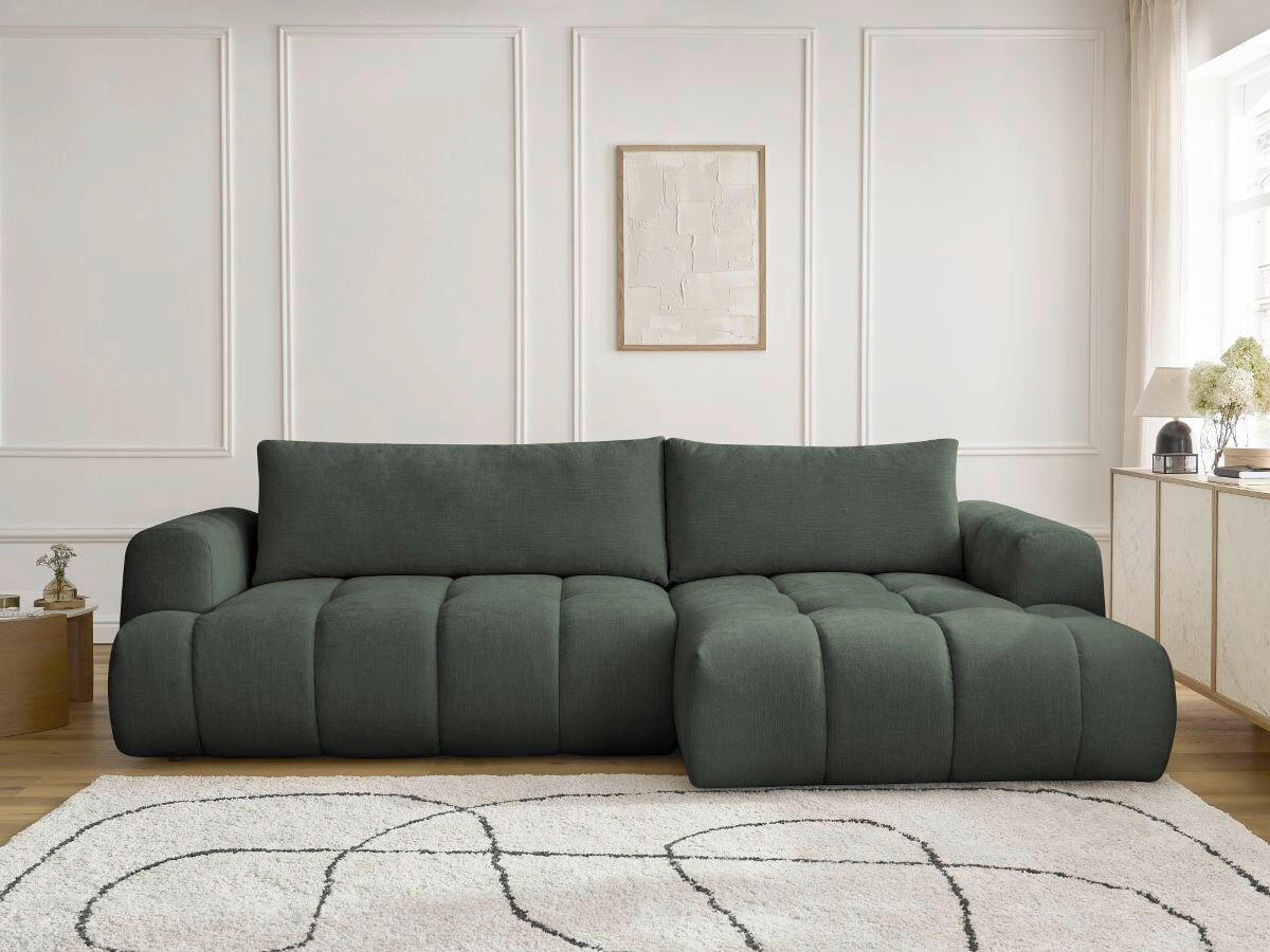 ECKSCHLAFSOFA FUJI Leinenoptik Grün  inkl.  - Schwarz/Grün, MODERN, Kunststoff/Textil (292/160cm)