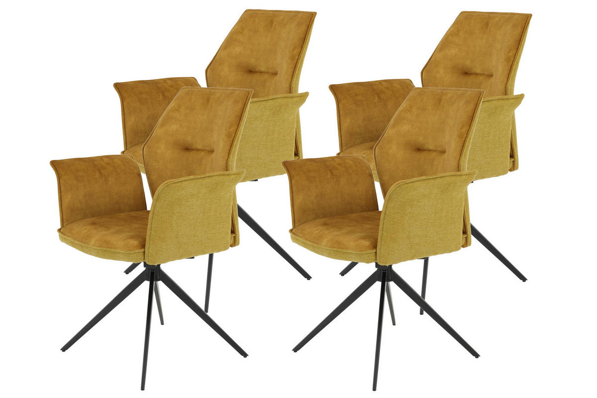 ARMLEHNSTUHL-SET 4 Stück  in Stahl Webstoff, Mikrofaser  - Goldfarben/Schwarz, MODERN, Textil/Metall (65/92/64cm) - MID.YOU