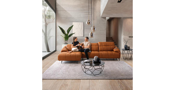 ECKSOFA in Echtleder Cognac 313/165 cm - Cognac/Schwarz, Design, Leder/Metall (313/165cm) - Emilio Belluti