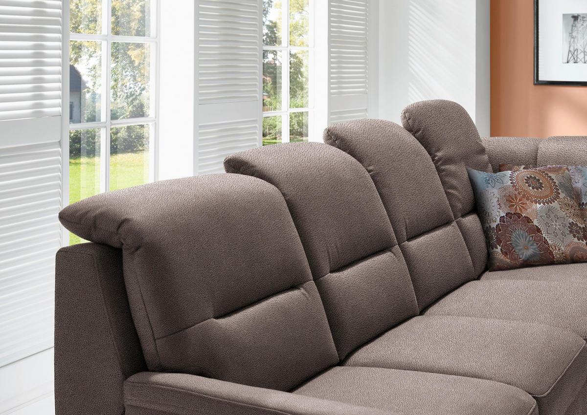 ECKSOFA in Mikrofaser Graubraun  - Graubraun/Schwarz, Konventionell, Holz/Textil (303/245cm) - Beldomo Comfort